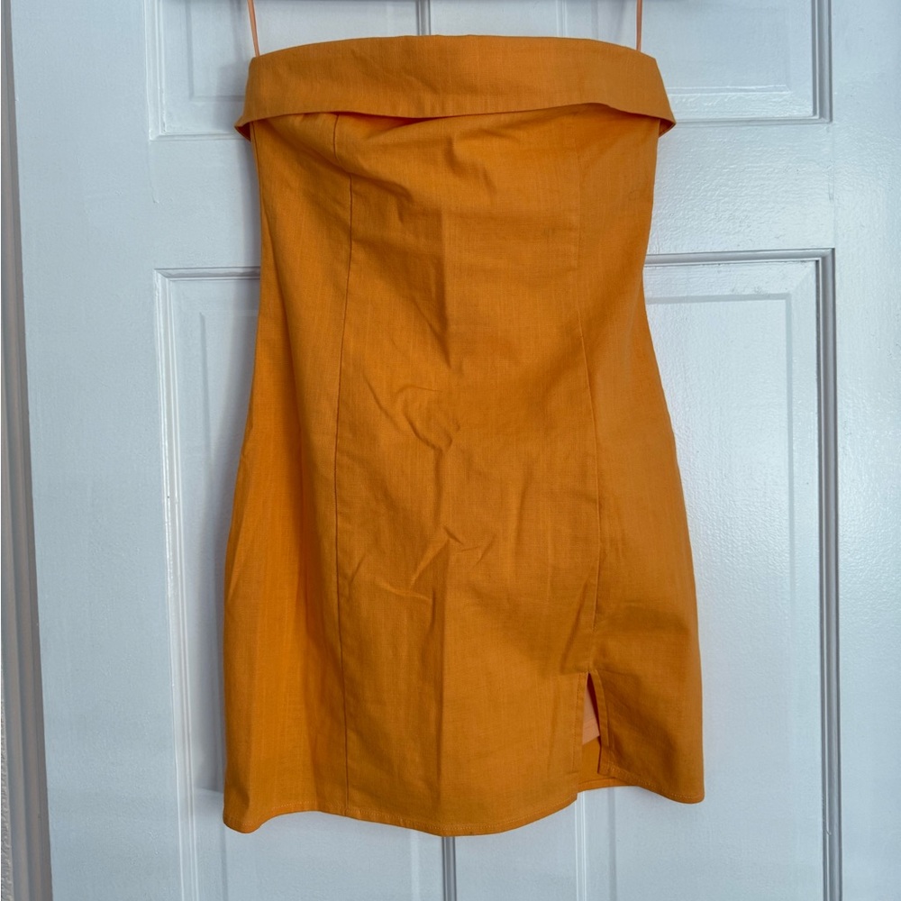 Mustard Yellow Strapless Peplum Dress